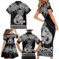 Te Reo Maori Tiki Inspired Art Family Matching Short Sleeve Bodycon Dress and Hawaiian Shirt