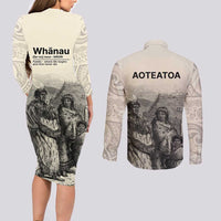 Whanau Maori Language Couples Matching Long Sleeve Bodycon Dress and Long Sleeve Button Shirt Te Reo Maori Inspired Art