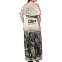 Whanau Maori Language Family Matching Off Shoulder Maxi Dress and Hawaiian Shirt Te Reo Maori Inspired Art