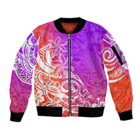 Polynesian Sunset Plumeria Sleeve Zip Bomber Jacket Pacific Island Tribal Purple Style LT9 Unisex Purple - Polynesian Pride