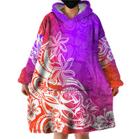 Polynesian Sunset Plumeria Wearable Blanket Hoodie Pacific Island Tribal Purple Style LT9 - Polynesian Pride