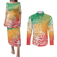 Polynesian Sunset Plumeria Couples Matching Puletasi Dress and Long Sleeve Button Shirts Pacific Island Tribal Reggae Style LT9 Reggae - Polynesian Pride