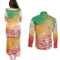 Polynesian Sunset Plumeria Couples Matching Puletasi Dress and Long Sleeve Button Shirts Pacific Island Tribal Reggae Style LT9 - Polynesian Pride