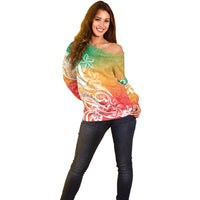 Polynesian Sunset Plumeria Off Shoulder Sweater Pacific Island Tribal Reggae Style LT9 - Polynesian Pride