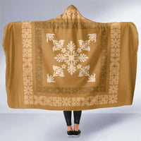 Hawaiian Quilt Block Design Hooded Blanket Gold Hawaii Culture Motifs - Polynesian Pride