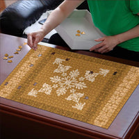 Hawaiian Quilt Block Design Puzzle Gold Hawaii Culture Motifs - Polynesian Pride