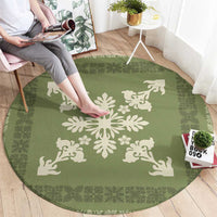 Hawaiian Quilt Block Design Round Carpet Lime Hawaii Culture Motifs - Polynesian Pride
