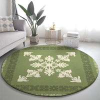 Hawaiian Quilt Block Design Round Carpet Lime Hawaii Culture Motifs - Polynesian Pride