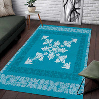 Hawaiian Quilt Block Design Area Rug Teal Hawaii Culture Motifs - Polynesian Pride