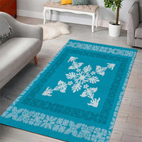 Hawaiian Quilt Block Design Area Rug Teal Hawaii Culture Motifs - Polynesian Pride