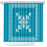 Hawaiian Quilt Block Design Shower Curtain Teal Hawaii Culture Motifs - Polynesian Pride