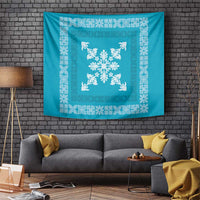 Hawaiian Quilt Block Design Tapestry Teal Hawaii Culture Motifs - Polynesian Pride