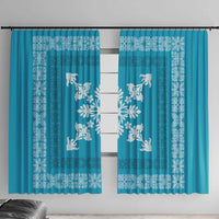 Hawaiian Quilt Block Design Window Curtain Teal Hawaii Culture Motifs - Polynesian Pride