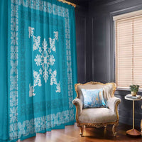 Hawaiian Quilt Block Design Window Curtain Teal Hawaii Culture Motifs - Polynesian Pride