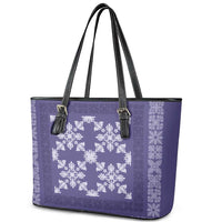 Hawaiian Quilt Pattern Leather Tote Bag Purple Hawaii Culture Tropical - Polynesian Pride