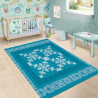 Hawaiian Quilt Pattern Area Rug Teal Hawaii Culture Tropical - Polynesian Pride