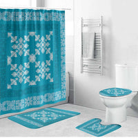 Hawaiian Quilt Pattern Bathroom Set Teal Hawaii Culture Tropical LT9 Bathroom Set (4 pcs) Teal - Polynesian Pride