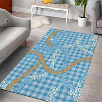 Blue Tropical Floral Palaka Area Rug Hawaiian Quilt Pattern - Polynesian Pride