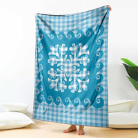 Blue Ulu Palaka Quilt Pattern Blanket Hawaii Culture Breadfruit - Polynesian Pride