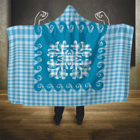 Blue Ulu Palaka Quilt Pattern Hooded Blanket Hawaii Culture Breadfruit - Polynesian Pride