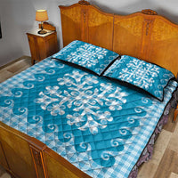 Blue Ulu Palaka Quilt Pattern Quilt Bed Set Hawaii Culture Breadfruit - Polynesian Pride