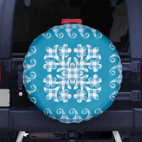 Blue Ulu Palaka Quilt Pattern Spare Tire Cover Hawaii Culture Breadfruit - Polynesian Pride