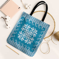 Blue Ulu Palaka Quilt Pattern Tote Bag Hawaii Culture Breadfruit - Polynesian Pride