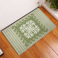 Green Ulu Palaka Quilt Pattern Rubber Doormat Hawaii Culture Breadfruit - Polynesian Pride
