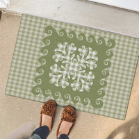 Green Ulu Palaka Quilt Pattern Rubber Doormat Hawaii Culture Breadfruit - Polynesian Pride