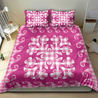 Pink Ulu Palaka Quilt Pattern Bedding Set Hawaii Culture Breadfruit - Polynesian Pride