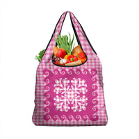 Pink Ulu Palaka Quilt Pattern Grocery Bag Hawaii Culture Breadfruit - Polynesian Pride