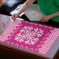 Pink Ulu Palaka Quilt Pattern Puzzle Hawaii Culture Breadfruit - Polynesian Pride