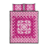 Pink Ulu Palaka Quilt Pattern Quilt Bed Set Hawaii Culture Breadfruit - Polynesian Pride