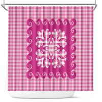 Pink Ulu Palaka Quilt Pattern Shower Curtain Hawaii Culture Breadfruit - Polynesian Pride