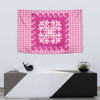 Pink Ulu Palaka Quilt Pattern Tapestry Hawaii Culture Breadfruit - Polynesian Pride