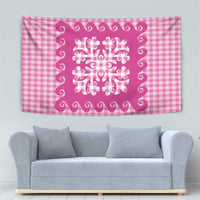 Pink Ulu Palaka Quilt Pattern Tapestry Hawaii Culture Breadfruit - Polynesian Pride