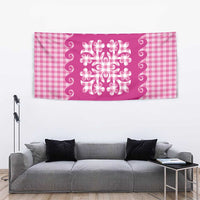 Pink Ulu Palaka Quilt Pattern Tapestry Hawaii Culture Breadfruit - Polynesian Pride