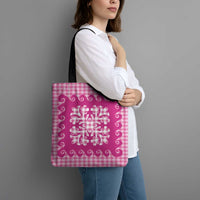 Pink Ulu Palaka Quilt Pattern Tote Bag Hawaii Culture Breadfruit - Polynesian Pride