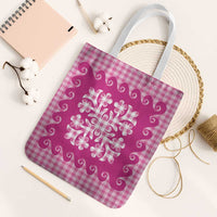 Pink Ulu Palaka Quilt Pattern Tote Bag Hawaii Culture Breadfruit - Polynesian Pride