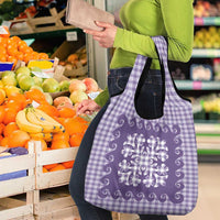 Purple Ulu Palaka Quilt Pattern Grocery Bag Hawaii Culture Breadfruit - Polynesian Pride