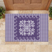 Purple Ulu Palaka Quilt Pattern Rubber Doormat Hawaii Culture Breadfruit - Polynesian Pride
