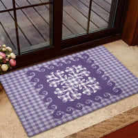 Purple Ulu Palaka Quilt Pattern Rubber Doormat Hawaii Culture Breadfruit - Polynesian Pride