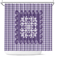 Purple Ulu Palaka Quilt Pattern Shower Curtain Hawaii Culture Breadfruit - Polynesian Pride