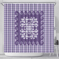 Purple Ulu Palaka Quilt Pattern Shower Curtain Hawaii Culture Breadfruit - Polynesian Pride