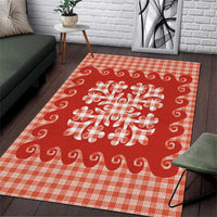 Red Ulu Palaka Quilt Pattern Area Rug Hawaii Culture Breadfruit - Polynesian Pride