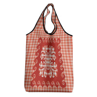 Red Ulu Palaka Quilt Pattern Grocery Bag Hawaii Culture Breadfruit - Polynesian Pride