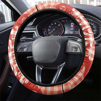 Red Ulu Palaka Quilt Pattern Steering Wheel Cover Hawaii Culture Breadfruit - Polynesian Pride