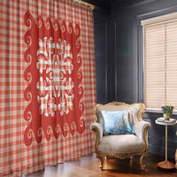 Red Ulu Palaka Quilt Pattern Window Curtain Hawaii Culture Breadfruit - Polynesian Pride