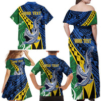 Personalised Crocodile and Shark Solomon Islands Family Matching Off Shoulder Maxi Dress and Hawaiian Shirt Polynesian Tribal Tattoo