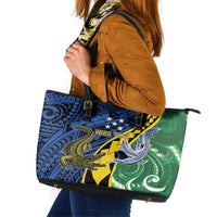 Personalised Crocodile and Shark Solomon Islands Leather Tote Bag Polynesian Tribal Tattoo LT9 Green - Polynesian Pride
